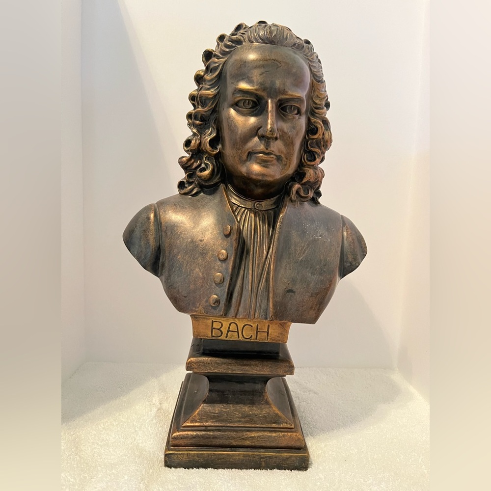 BACH Johann Sebastian. Painted bust of composer. Luxurious collectible decor.